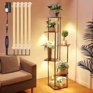 Dreyoo Plant Stand with Grow Light Indoor, 6 Tier 6 Potted Sturdy Metal Plant Shelf, Multiple Plant Holder Tall Plant Ladder for Display Plant Flower Corner Living Room Office (Black, Brown)