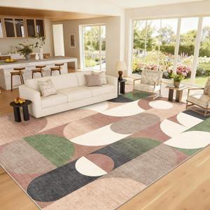Large Modern Area Rugs 8x10 Washable Rug for Living Room Bedroom Dining Room, Retro Rust Orange Geometric Non Slip Carpet
