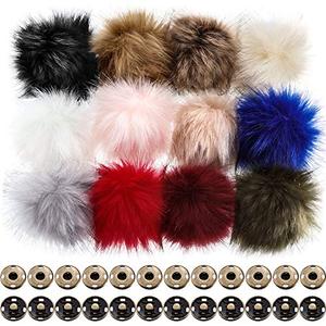 Boao 10 Pieces Faux Fur Fluffy Pompom Balls for Knitted Hats Fur Fluffy Pompom Ball with Removable Press Button for Detachable Knit Hats Clothing Accessories(10 Color)