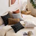 Rustic Farmhouse Decor Terracotta Plaid Throw Pillow Cushion Covers 18x18 Set of 2, Boho Decor Rust Decorative Throw Pillows 18 x 18, Burnt Orange Chenille Pillow Covers For Sofa and Couch