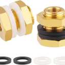 KOOTNAS 2-Pack Solid Brass Bulkhead Fittings, 1/8 NPT Taper Female 5/8" Straight Male Thread Brass Water Tank Connector with 4 Rubber Rings and Silicone Rings, for Water Towers, Faucets, Hoses