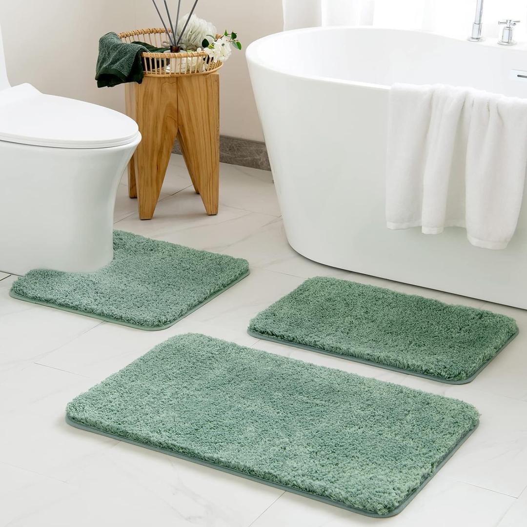 MIULEE Bathroom Rugs Sets 3 Piece Including U Shaped Toilet Rug - Soft Absorbent Bath Mats Set with Non Slip Rubber Backside, Machine Washable - Sage Green, 20"x30"+16"x24"+U 20"x24"