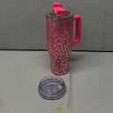 40 oz Tumbler with Handle and Straw, 100% Leak-Proof Travel Mug, Stainless Steel Double Wall Vacuum Insulated Coffee Cup Keeps Cold For 34 Hours, Dishwasher Safe, Hot Pink Leopard