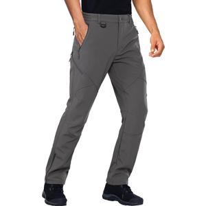 Stlight Mens Snow Ski Water Repellent Softshell Pants for Winter Hiking Fleece Lined Bottom Leg Zipper with 6 Zip Pockets (34W x 32L, Grey)