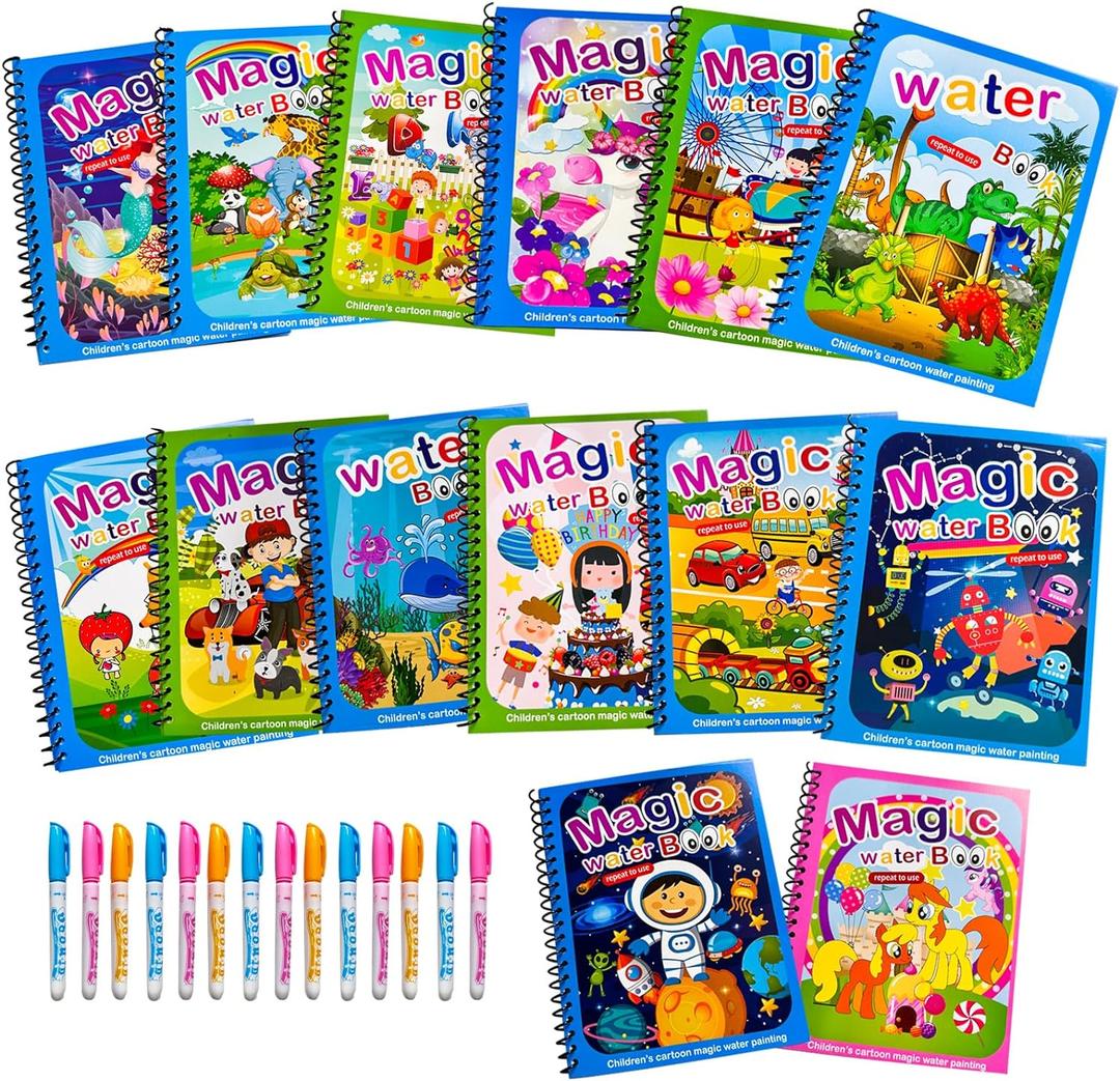 14 Pack Water Coloring Books,Water Doodle Book Toys,Reusable Water Painting Book for Toddlers,Educational Learning Kits Gifts,Best Birthday Gifts