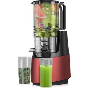 Wide Feed Slow Masticating Juicer, Whole Fruits & Vegetables, No Pre-Cutting Needed,Maximize Nutrient & Juice Yield,Red