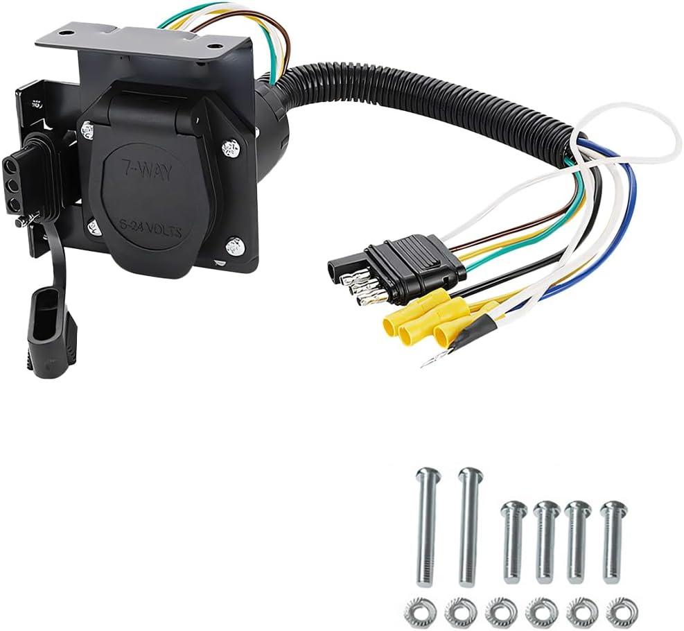 BESULEN RV 4-Way Flat to 7-Way Blade and 4-Way Flat Female End Trailer Wiring Adapter Connector Kit, Trailer Wiring Harness Light Plug Adapter, Universal for RV Trailers Caravans