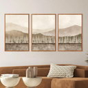 Aurlan abstract neutral tan nature landscape wall art set(16”x24”), 3 pieces duotone beige misty mountain framed canvas artwork, large modern pine tree foggy forest wall decor for office bedroom living room