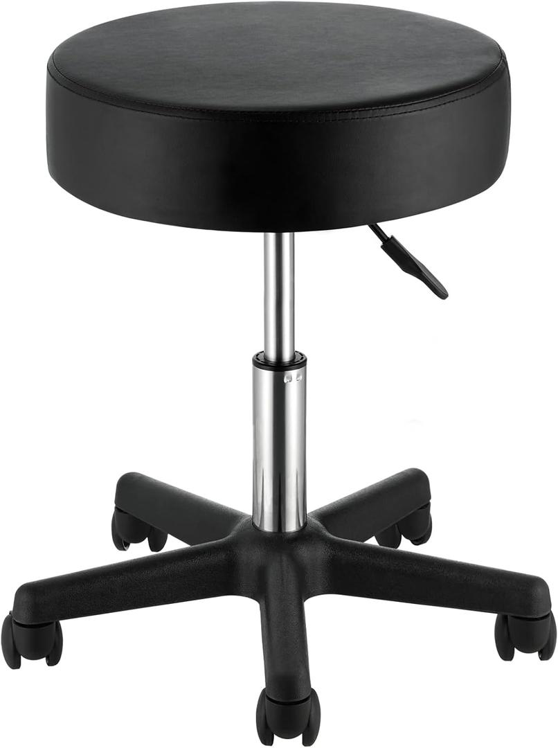 VEVOR Rolling Stools with Wheels, 400 LBS Weight Capacity Adjustable Height Stool with Ultra-Thick Seat Cushion, Swivel Stools Chair for Salon, Bar, Home, Office, Tatoo, Medical, Massage, Black