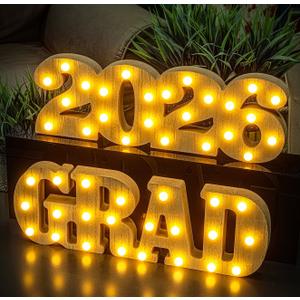 Graduation Decorations 2026-2 LED Long Marquee Light Up Letters 'Grad 2026' - Class of 2026 Graduation Party Decorations Sign for Kindergarten High School College Decor Table Centerpieces Ornaments