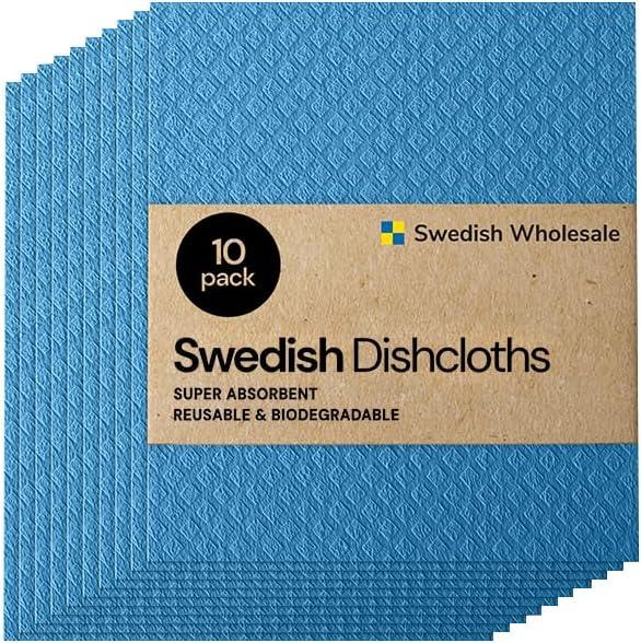 Swedish Dishcloth Cellulose Sponge Cloths  Bulk 10 Pack of Eco-Friendly No Odor Reusable Cleaning Cloths for Kitchen  Absorbent Dish Cloth Hand Towel (Blue)