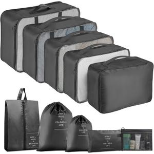 Packing Cubes - 10 Set Luggage Organizer Bags for Family, Mesh Breathable Travel Packing Cubes for Suitcases, Durable Travel Essentials Bags Set (Black)