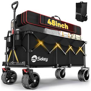 Sekey 300L Extended Collapsible Wagon, 660 lb Capacity, 48 in Long, Black