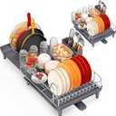 TOOLF Expandable Dish Rack, Dish Drying Rack for Kitchen Counter, Foldable Dish Dryer Rack, Stainless Steel Dish Drainer Racks with Cutlery Holder, Collapsible Dish Drying Racks Large Size,Gray