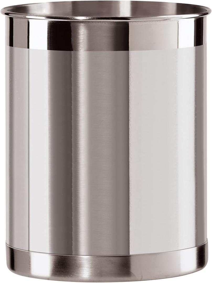 Oggi Stainless Steel Utensil Holder - 5" Diameter, Utensil Caddy, Weighted Base for Stability - Larger-Sized Utensil Crock and Countertop Utensil Organizer, Stainless Steel