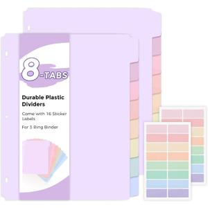 SKYDUE 8 Tab Write & Erase Plastic Dividers for 3 Ring Binders, 2 Sets