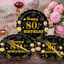 96Pcs 80th Birthday Party Tableware Set,Back in 1965 Birthday Party Decorations Supplies, Disposable Black and Gold 80th Birthdays Paper Plates Napkins Forks Favors for Men Women, Serve 24