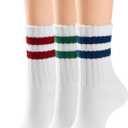 BomKinta Womens Striped Crew Socks - Retro Above Ankle Cotton Sock - Casual Cozy Athletic Style Socks Gifts Size 5-10