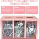 Wooden Give Save Spend Money Saving Box for Kids, Money Coin Savings Piggy Bank Jar Box for Kid Safe Money Saver, Teach Children About Giving Saving Giving Money Piggy Box for Boys Girls, Pink, Medium