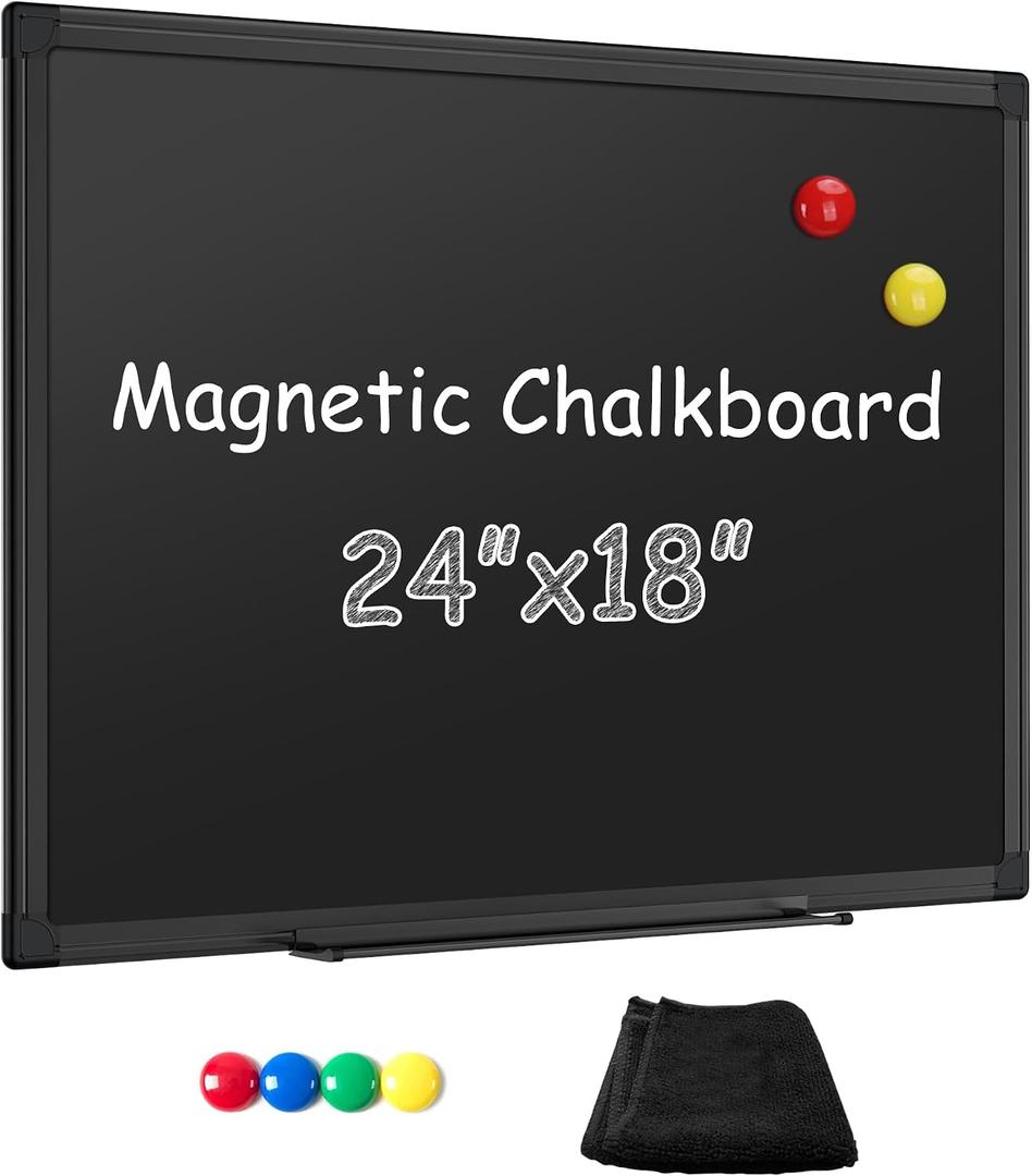 SELEAD Magnetic Chalkboard 24 x 18 Inches - Black Aluminum Frame Chalk Board Words Sign Wall Decor Plaque for Business, Menu, School, Office - Magnet Bulletin Display Board Pizarra