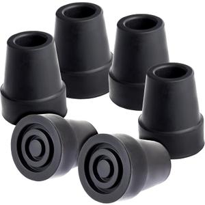Wellbrite 6 Pack Replacement Rubber Cane Tips for Canes, Walking Sticks, Walkers (Black, 3/4 Inch Tip)