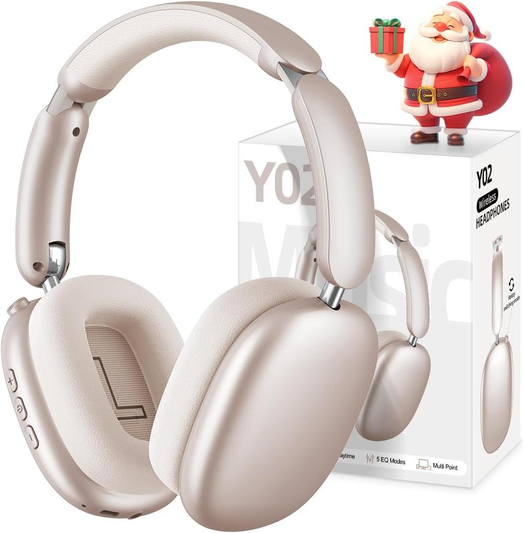 Wentronic Y02 Active Noise Cancelling Headphones,60H Battery,5 EQ Music Modes,Hi-Res Audio,Deep Bass,Foldable Wireless Over Ear Bluetooth 5.4 Headset,Breathable Leather Earpads (Starlight)