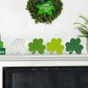 St Patricks Day Shamrock Decorations, 4 Pack 6 Wooden Polka Dot Shamrocks Saint Patty's Irish Holiday Tiered Tray Home Table Shelf Office Desk Decor Set Chunky Clover Tabletop Sign