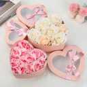 Oairse Pink Heart Shaped Boxes for Flower Arrangements Heart Box for Flowers Set of 4 Nesting Gift Boxes with Clear Lids for Present, Bridesmaid, Proposal, Birthday