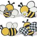 WATINC Bee Tiered Tray Decor - 4PCS Summer Wooden Table Centerpiece Sign, Double-sided Bees Printed Wood Tabletop Signs, Rustic Farmhouse Table Decoration for Holiday Home Honey Party Supplies