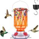 Hummingbird Feeders for Outdoors with Ant Moat, Hand Blown Glass Hummingbird Feeder, 4 Feeding Ports with Perch, Outdoor Garden Dcor, 15 OZ, Orange