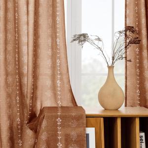 Terracotta Boho Curtains 84 Inch Length 2 Panels Set Vintage Floral Farmhouse for Living Room,Patterned Sheer Linen Aztec Printed Western Long Rustic Vintage for Bedroom,Rust Colored