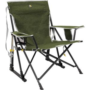 GCI OUTDOOR Kickback Rocker Camping Chair | Portable Folding Rocking Chair with Durable Armrests, Drink Holder & Relaxed Lowered Seat for Comfort — Loden Green