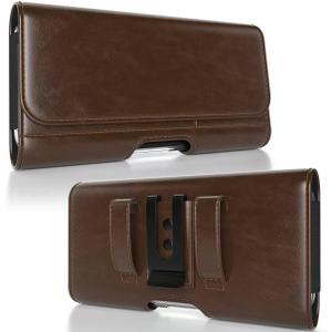 Magnetic Closure Holster for iPhone 17 Pro Max, 16 Pro Max, 16 Plus, 15 Pro Max, 15 Plus, 14 Pro Max, 14 Plus, 13 Pro Max - Leather Belt Case, Premium Pouch (Fits Armor Case) (Coffee Brown, X-Large)