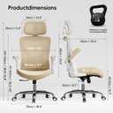 Ergalithic Office Home Ergonomic Desk Chair-Computer X-Shaped Chair Mesh PU Leather with Adjustable Lumbar Support-Executive Chair High Back with Headrest Flip-Up Arms for Long Hours (Khaki), 24.8" W x 25.6" D x 47.24" H