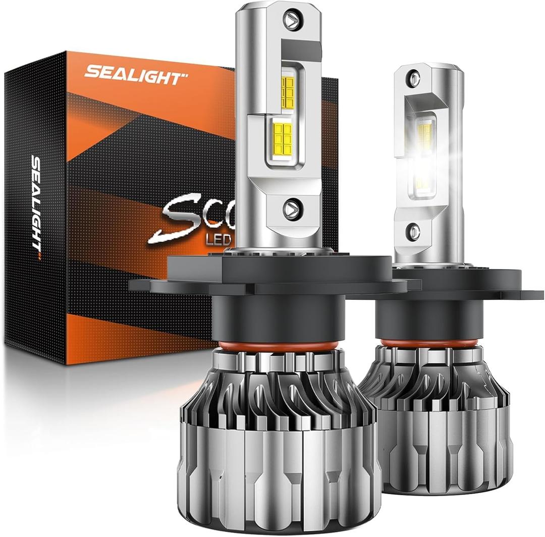 SEALIGHT H4/9003/HB2 Bulbs 46000LM Super Bright, 6500K Cool White S6 H4 Drving Lights, 9003 High Low Dual Bulbs with Cooling Fan, 5 Min Plug-N-Play, HB2 Marker Light Assemblies, Pack of 2