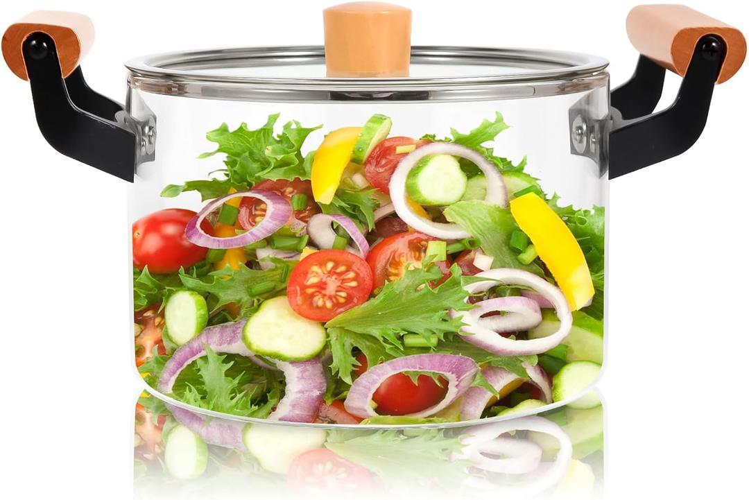 4L Simmer Pot Clear Cook Pot Heat Resistant Cooking Pot Cookware Glass Saucepan with Cover and Wooden Handle for Stove for Potpourri, Pasta, Noodle,Soup,Milk