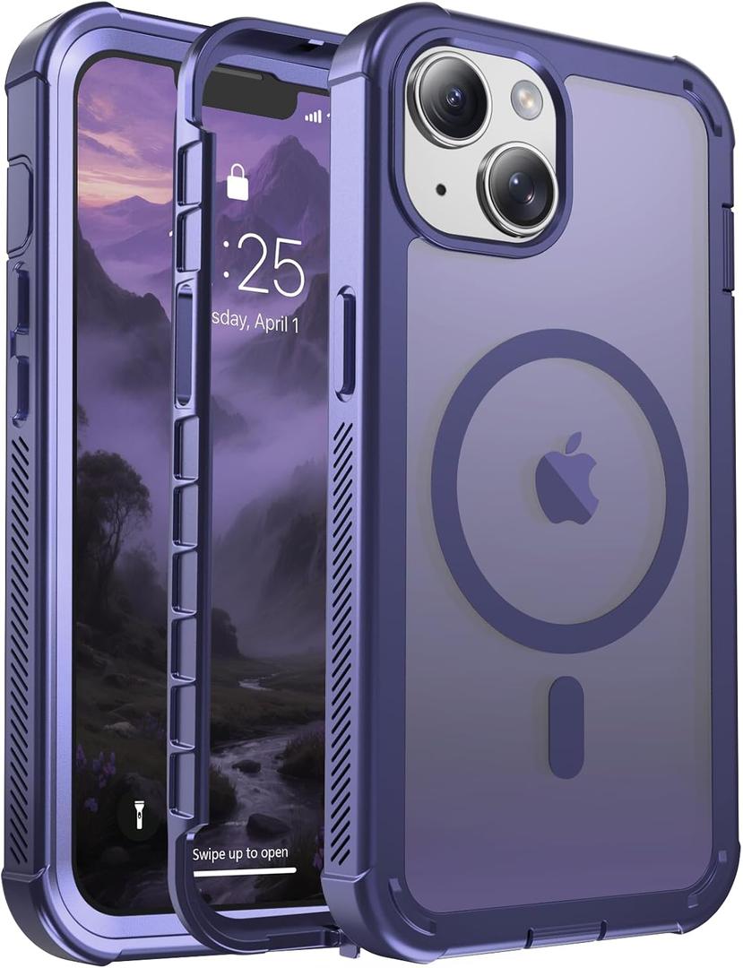 jaroco Magnetic for iPhone 13 Case, [Compatible with MagSafe][Military Grade Drop Protection][Heavy Duty Protection][Non-Slip][Shockproof] 2-Layer Durable Bumper Phone Case 6.1''-Dark Purple
