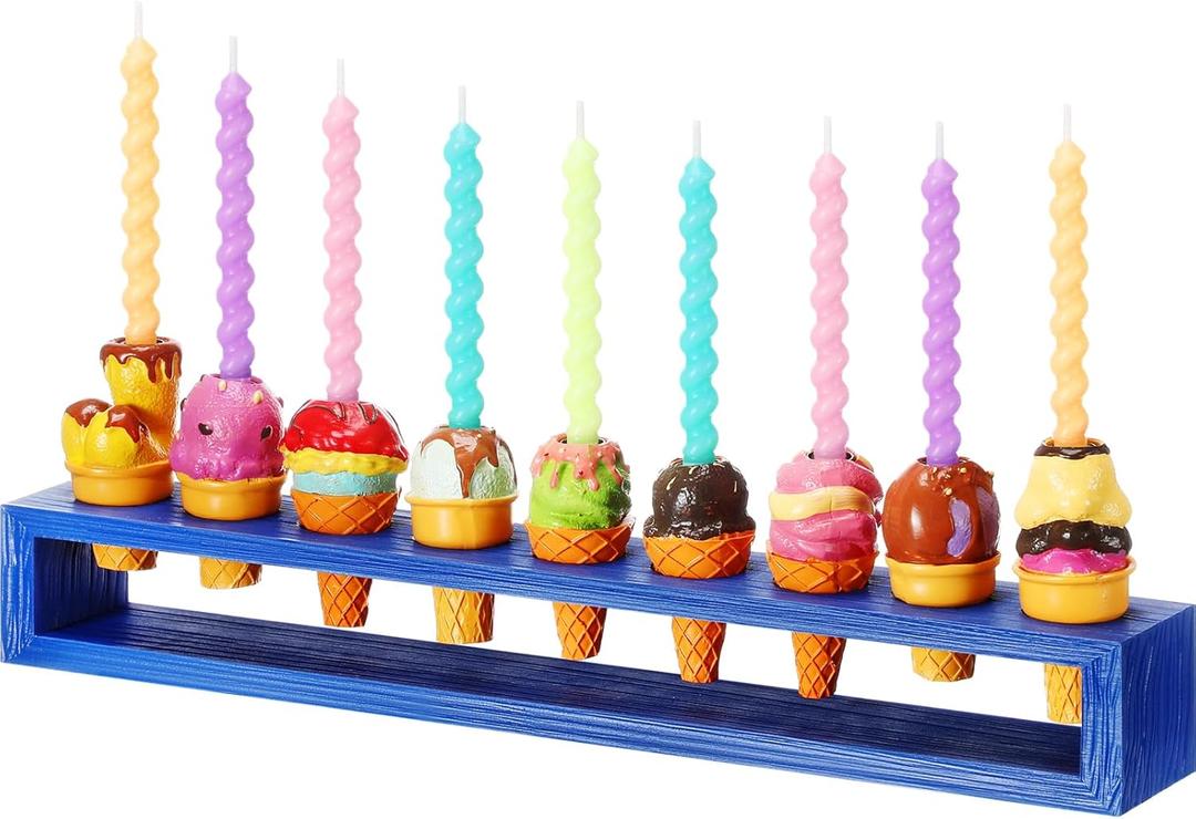 Tioncy Hand Painted Resin Chanukah Menorah Ice Cream Chanukah Multicolor Menorah for Hanukkah Gifts Jewish Holiday Party Favors