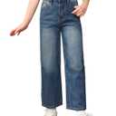 Milumia Girl's Y2k Wide Leg Baggy Denim Pants Elastic Waist Straight Jeans (Blue)