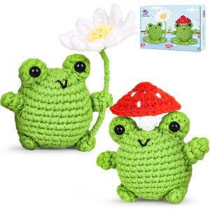 Crochetta Crochet Kit for Beginners, Beginner Crochet Animal Kits for Adults with Step-by-Step Video Tutorials, DIY Knitting & Crocheting Craft Hobbies Supplies, 2 Pack Frog Amigurumi(40%+ Yarn)