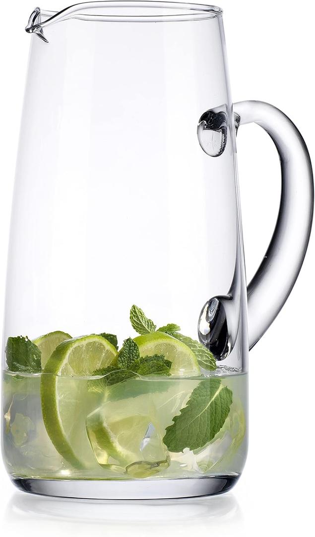 Glass Water Pitcher with Spout – 53 Oz Elegant Serving Carafe for Water, Juice, Sangria, Lemonade, and Cocktails – Clear Glass Small Beverage Pitcher. (37485)