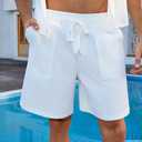 Mens Shorts Casual for Summer Beach Cotton Drawstring Stretch Twill Chino Golf Shorts Elastic Waist with Pockets (Small, 2-white)