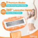 DreamGenius Travel Razors for Women Include 1 Handle and 5 Cartridges, Extra Smooth 5-Blade Travel Essentials Razor with Case for Shaving, Orange