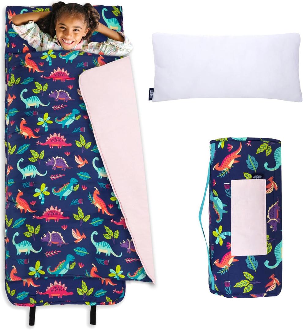 Wildkin Kids Original Nap Mat  Cozy Kids Sleep Mat with Pillow, ideal for School & Travel (Darling Dinosaurs)