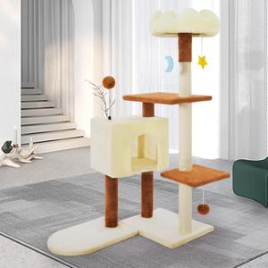 41 Inches Cat Tree Tower with Scratching Post, Tall Cat Trees for Indoor Cats Large Adult, Multi-Level Cozy Plush Cat Houses & Condo Furniture with Top Perch, Cats Climbing Towers (White)