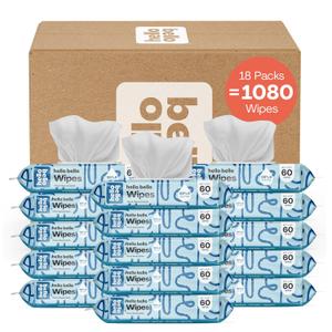 Hello Bello Extra Gentle Unscented Baby Wipes, Plant Based, Made with 99% Water and Aloe for Babies and Kids, 1080 Count (60 Count (Pack of 18))