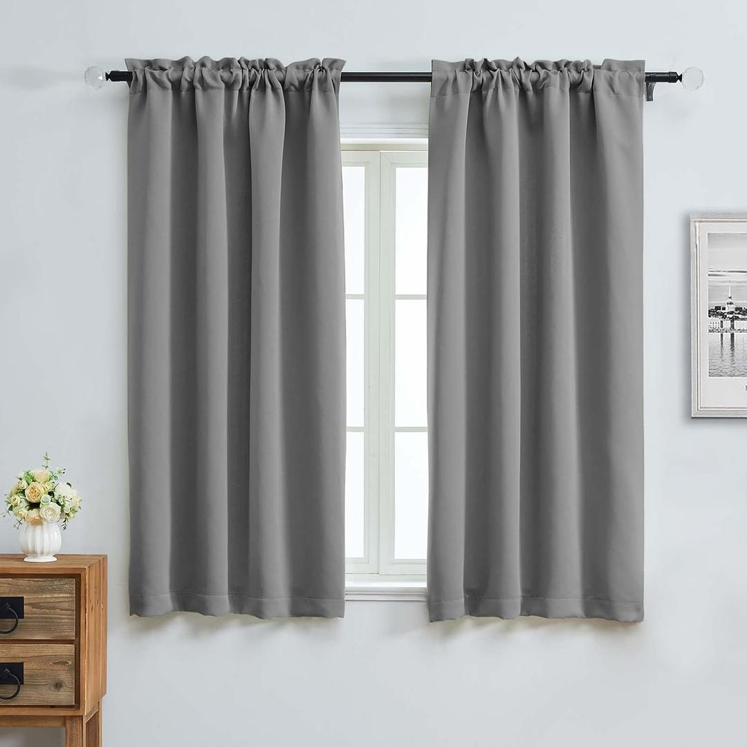 Aiyufeng Light Grey Blackout Curtains for Bedroom 63 Inch Length 2 Panels, Solid Thermal Insulated Energy Saving Rod Pocket Window Treatment Curtains Blackout Drapes, W40 x L63 Inch, Light Grey