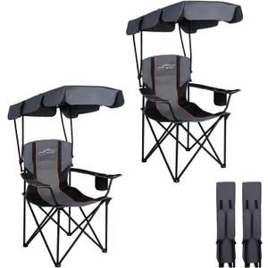 FAIR WIND 2 Pack Portable Canopy Camping Chair 380 LBS Capacity Heavy Duty Oversized Folding Lawn Chair with Sunshade for Beach, Fishing, Sports & Outdoors