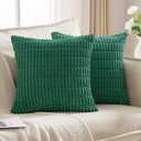JELLYMONI 2 PCS Throw Pillow Covers, Corduroy Striped Decorative Pillows Cover for Farmhouse Boho Home Decor, Living Room Bed Sofa Couch Pillow Covers 16x16in, Green Set of 2 16x16 in