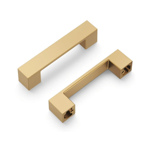 Hickory Hardware 10 Pack Kitchen Cabinet Handles, Low Profile Drawer Pulls for Doors & Dresser Drawers, Hardware for Bathroom, 3 Inch Hole Center, Brushed Brass
